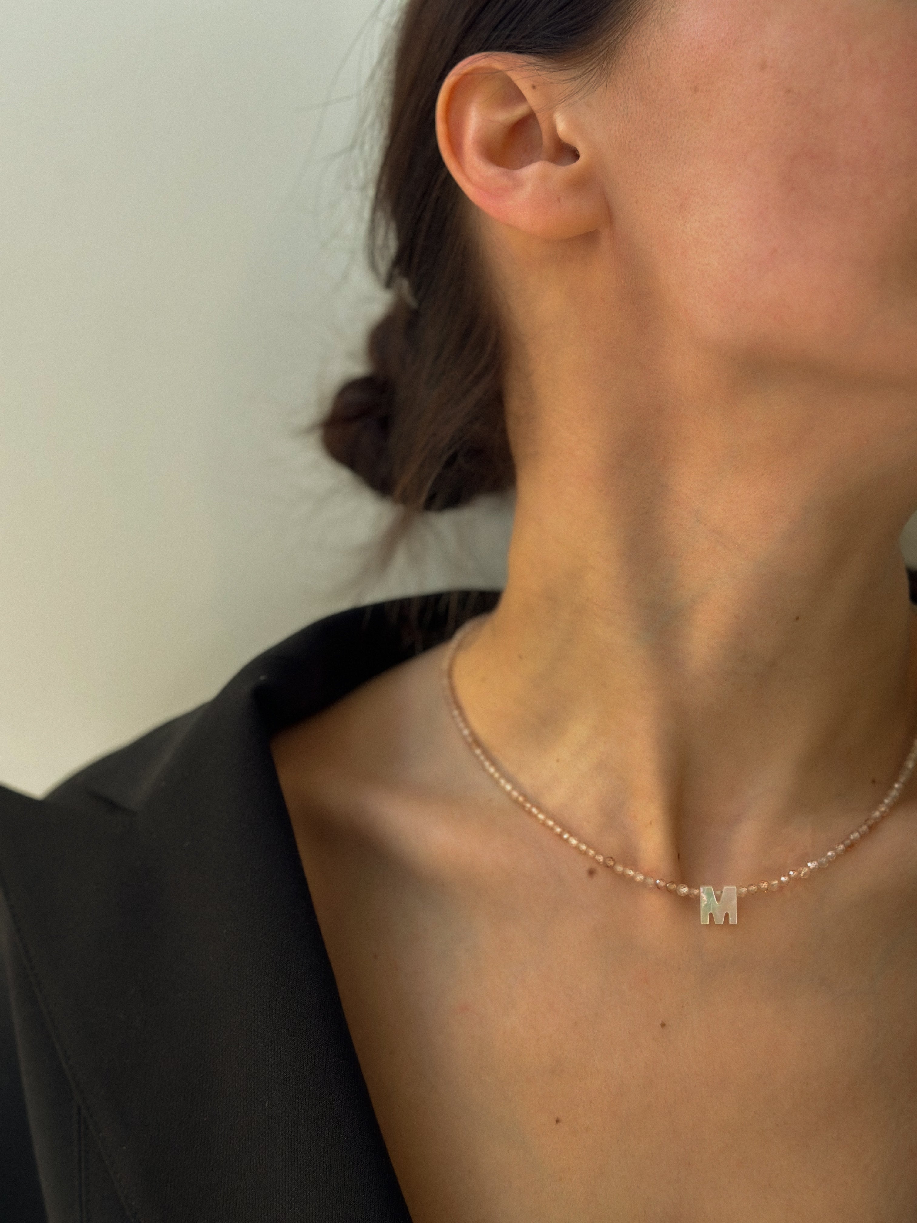 JWS Crystal Mother of Shell Initial Necklace