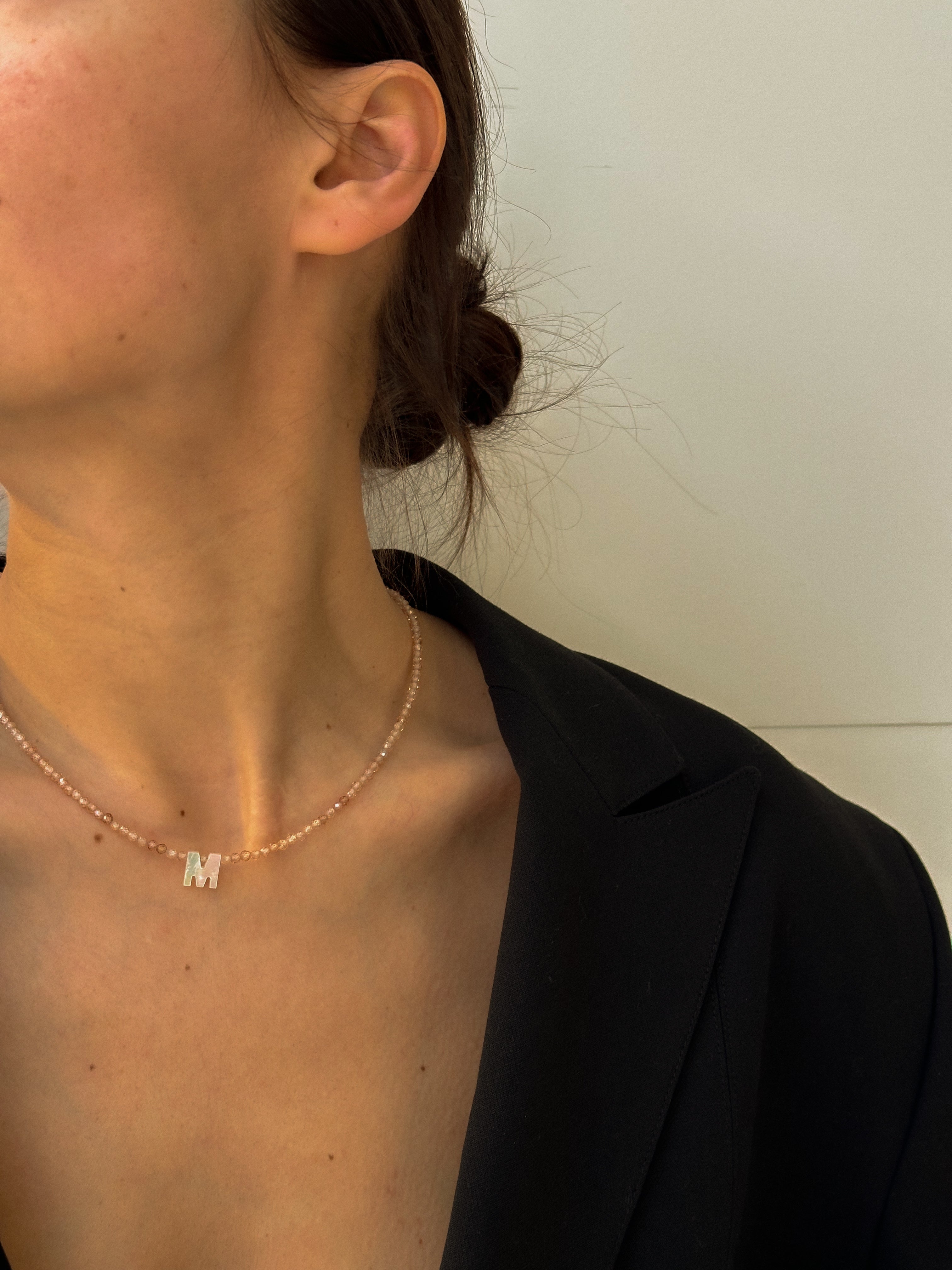 JWS Crystal Mother of Shell Initial Necklace