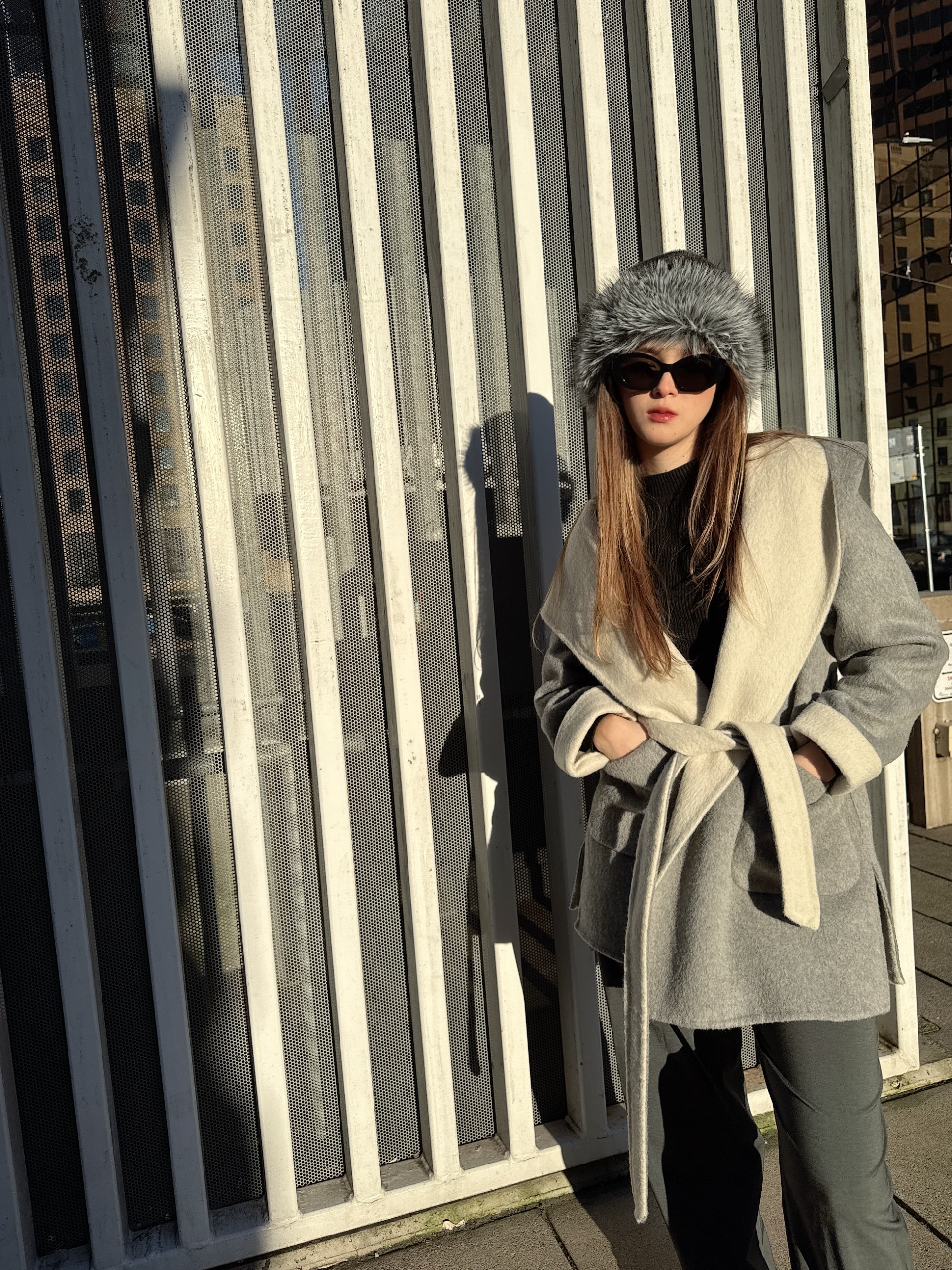 Jane Belted Short Hooded Wool Coat