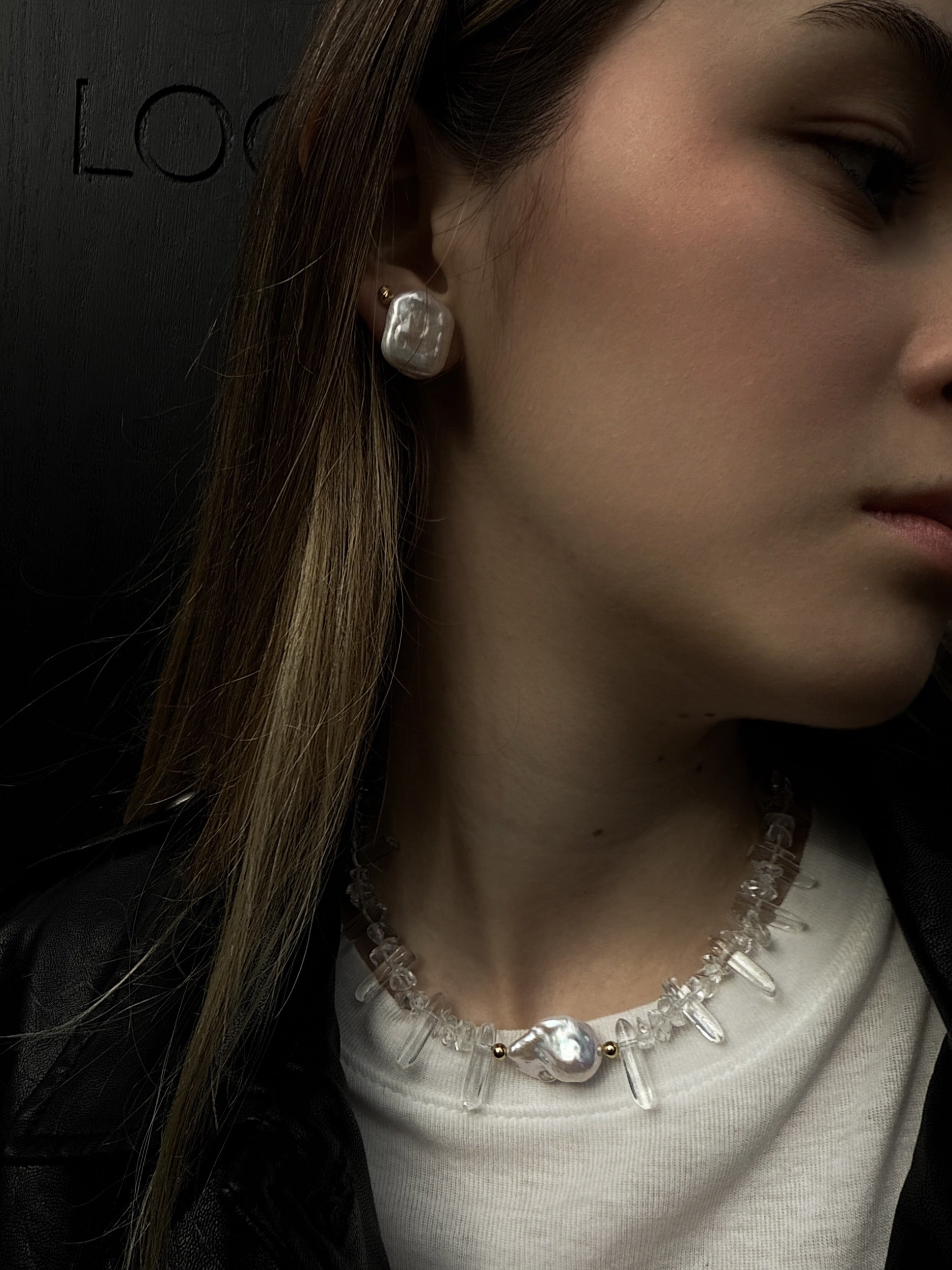 Clear Crystal Baroque Pearl Necklace