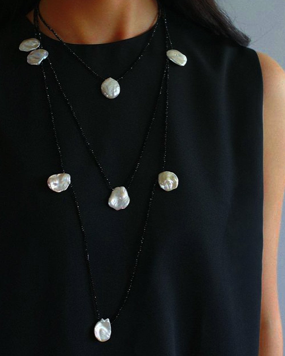 Rothko Petal Pearl Black Spinel Necklace
