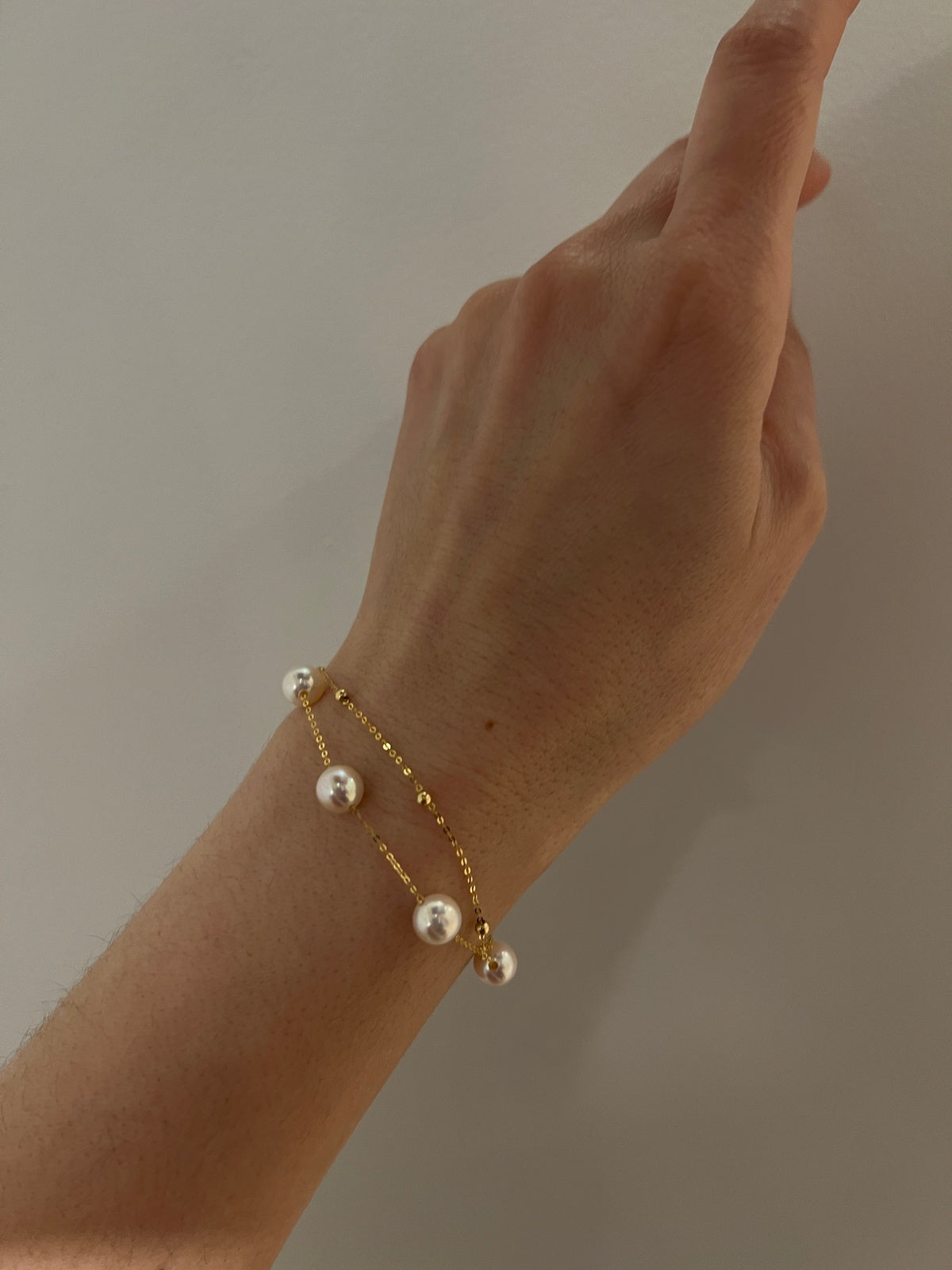 JWS Double Chain Station Pearl Bracelet