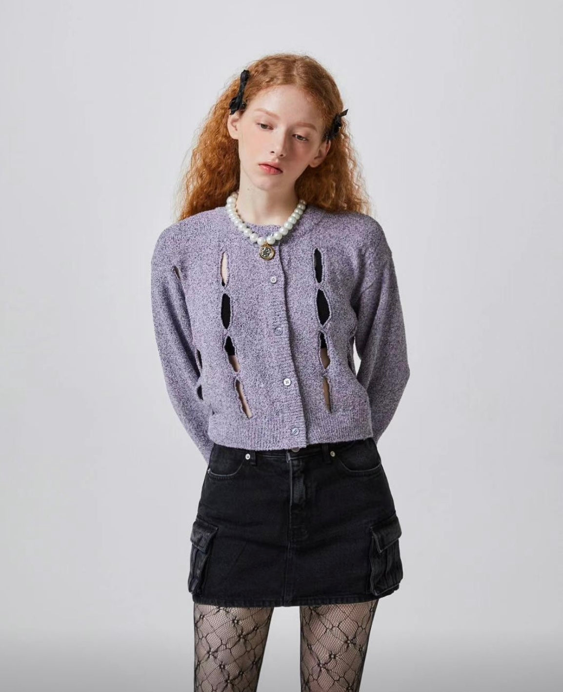 Cofael knitting gouchat mixed color cardigan