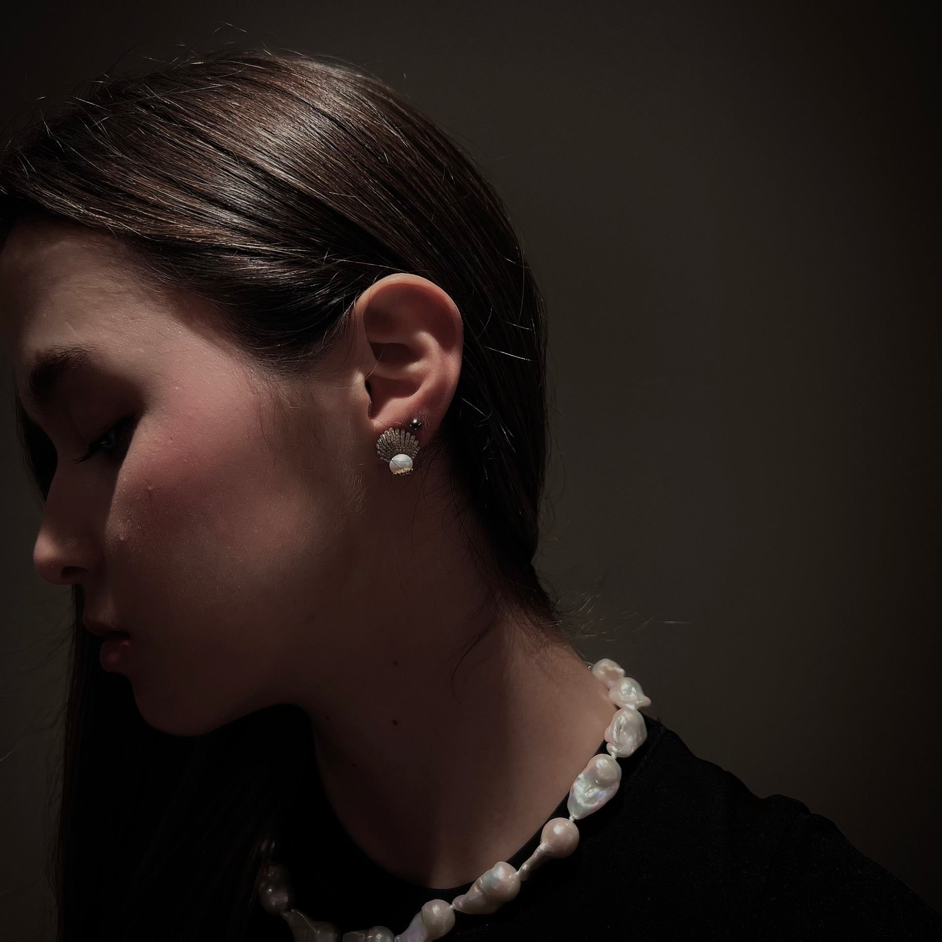 Mermaid shell pearl earrings