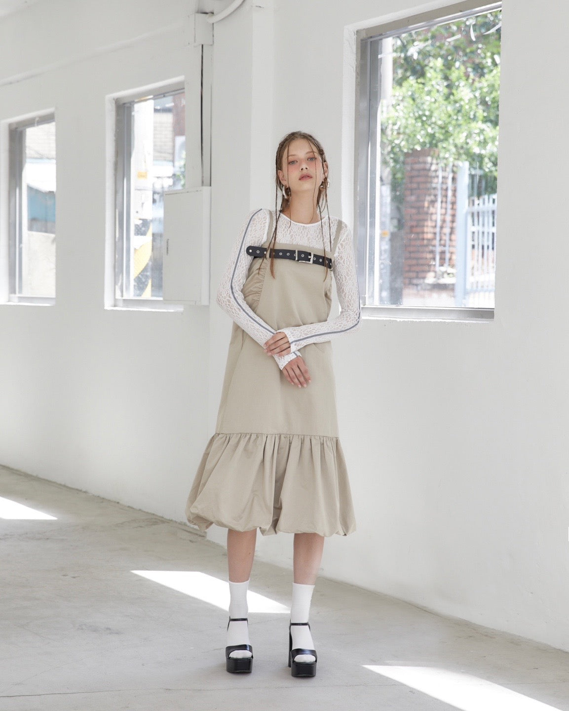 Petal Hem Overall Dress
