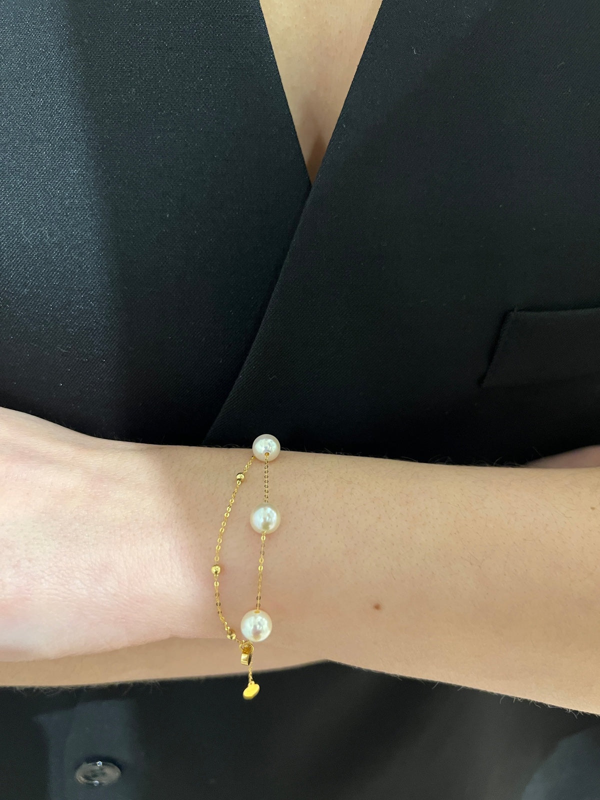 JWS Double Chain Station Pearl Bracelet