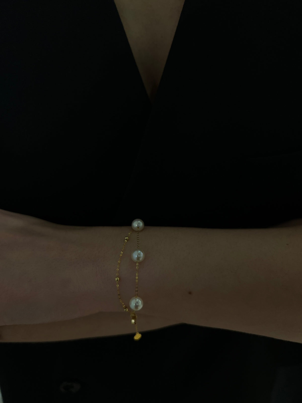 JWS Double Chain Station Pearl Bracelet