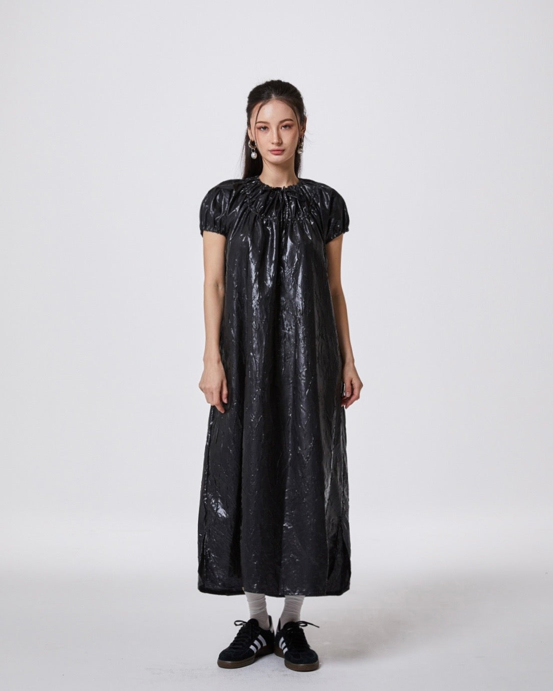 Goy Textured Gathered White Dress