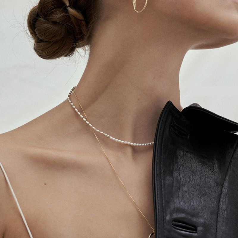 Rice Pearl with Chain Necklace