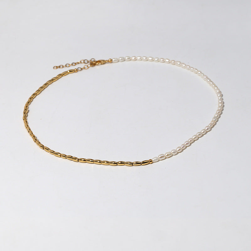 Rice Pearl with Chain Necklace