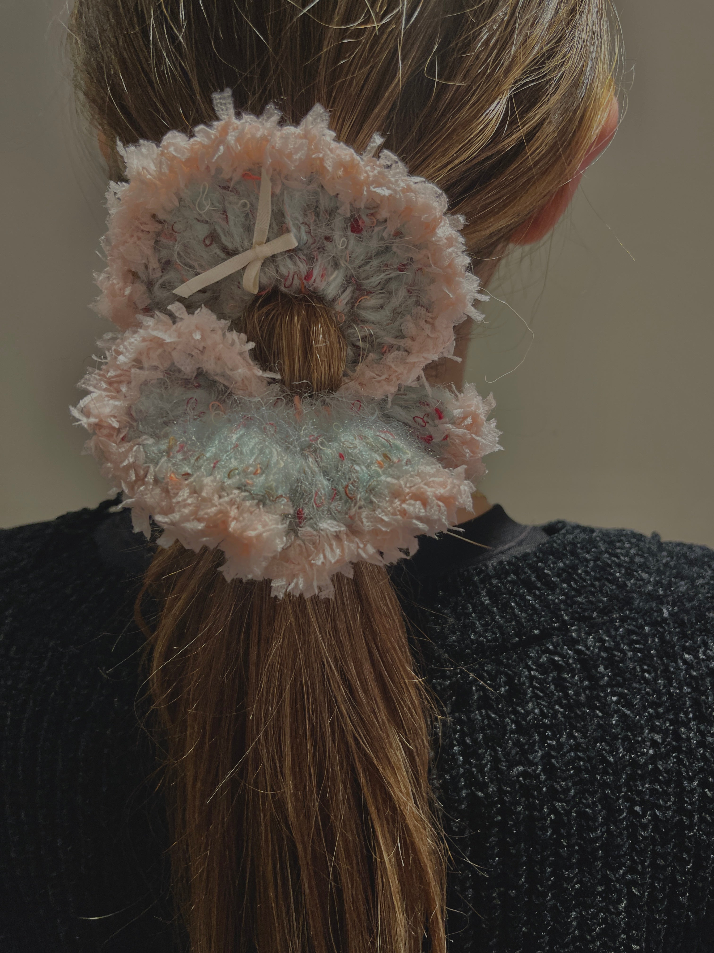 Crochet mohair wool scrunchie-Handcraft