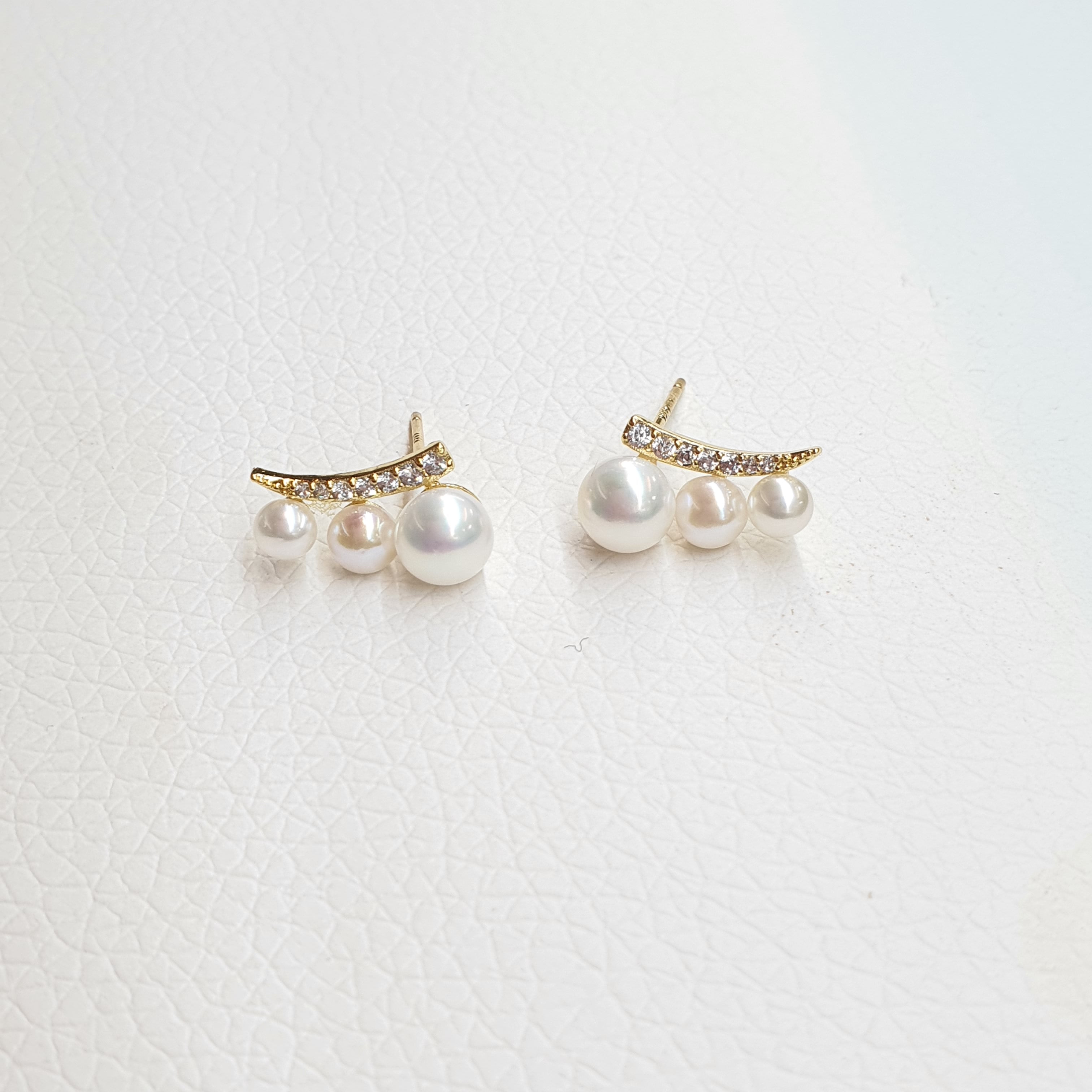 Triple Pearl Zircon Earrings