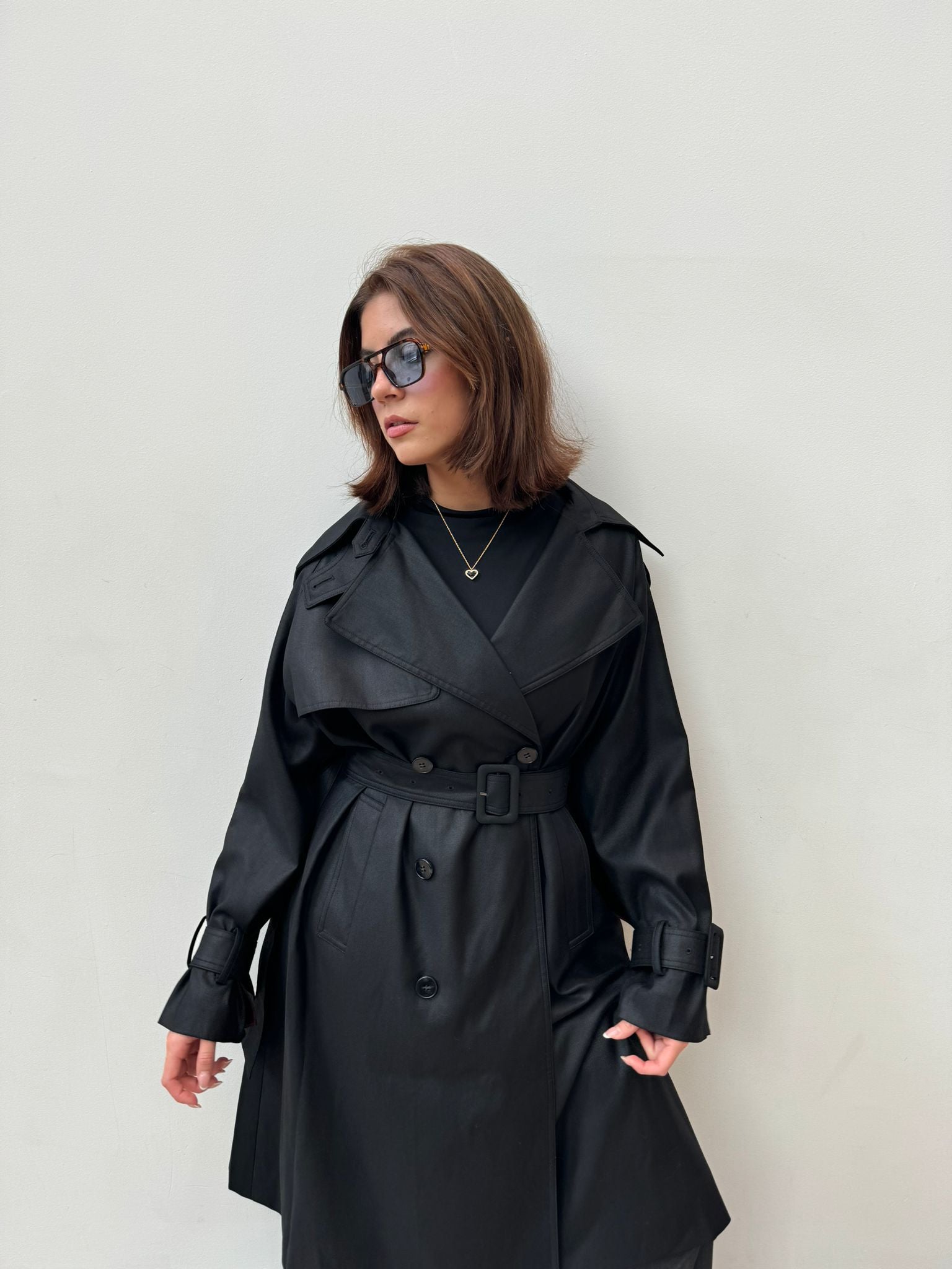 Goy Antwerp Bat Sleeve Trench Coat-Black