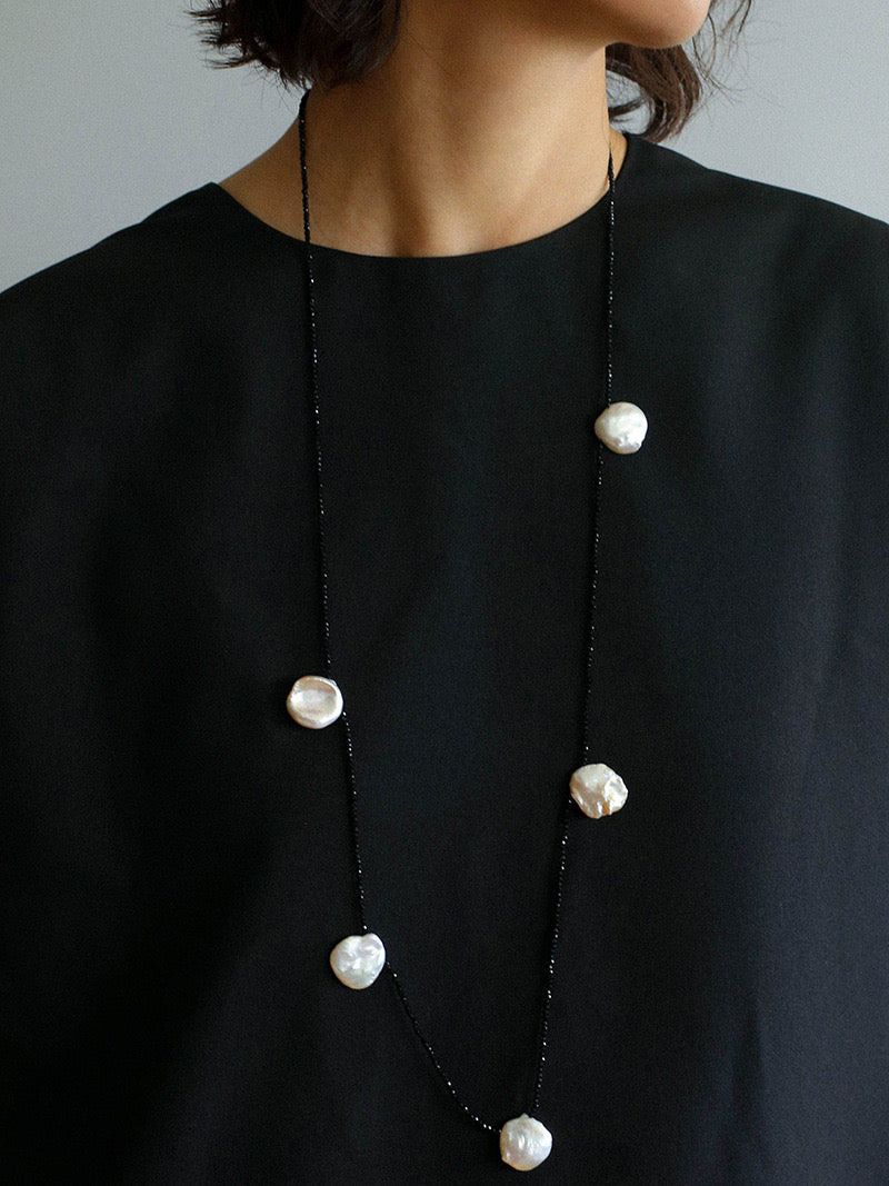 Rothko five Petal Pearl Black Spinel Necklace