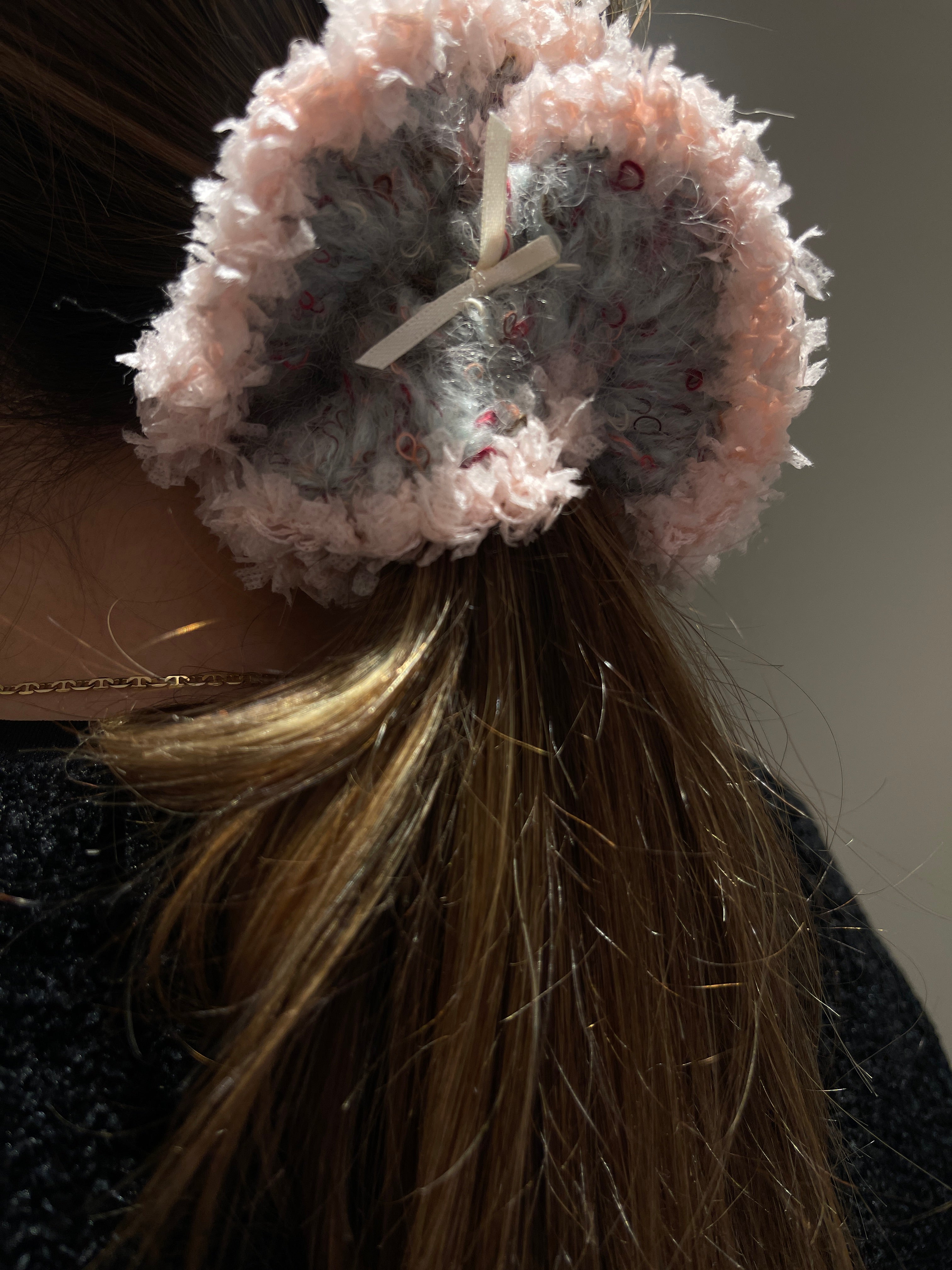 Crochet mohair wool scrunchie-Handcraft