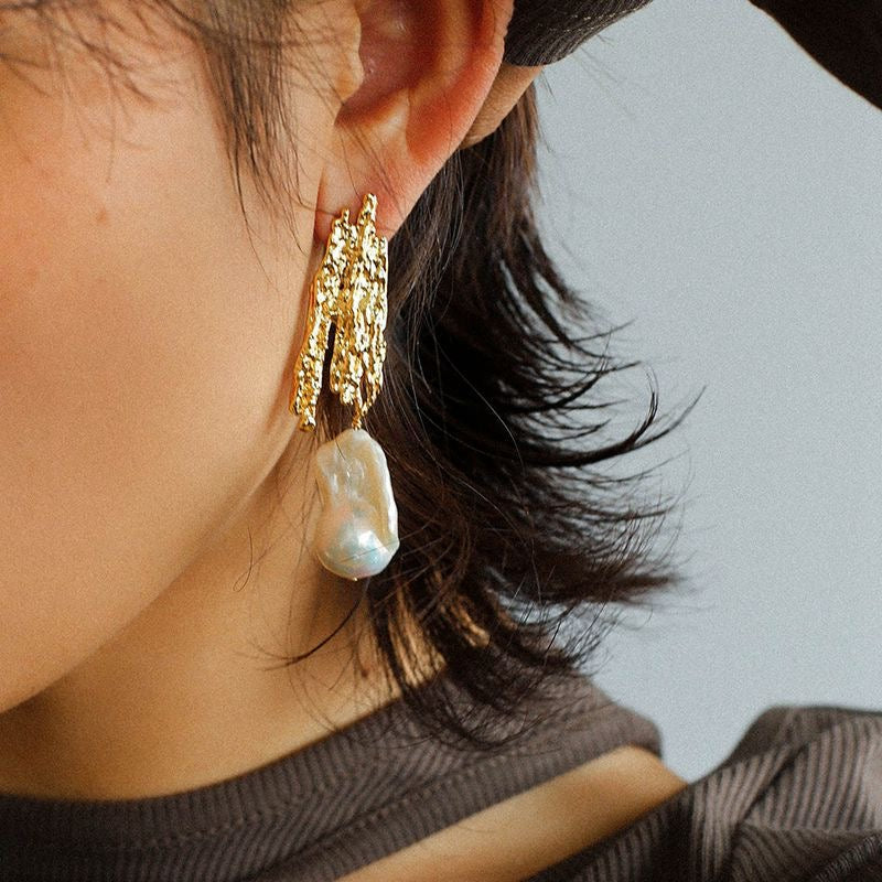 Baroque gold foil Earring
