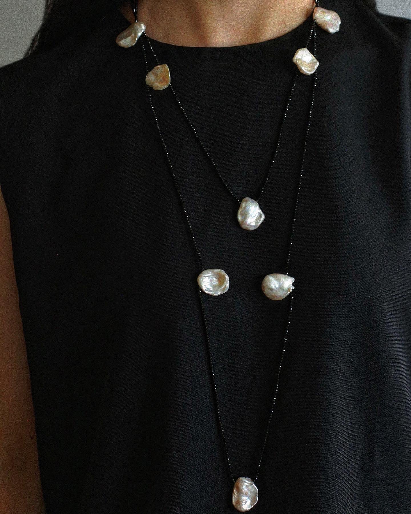 Rothko Petal Pearl Black Spinel Necklace