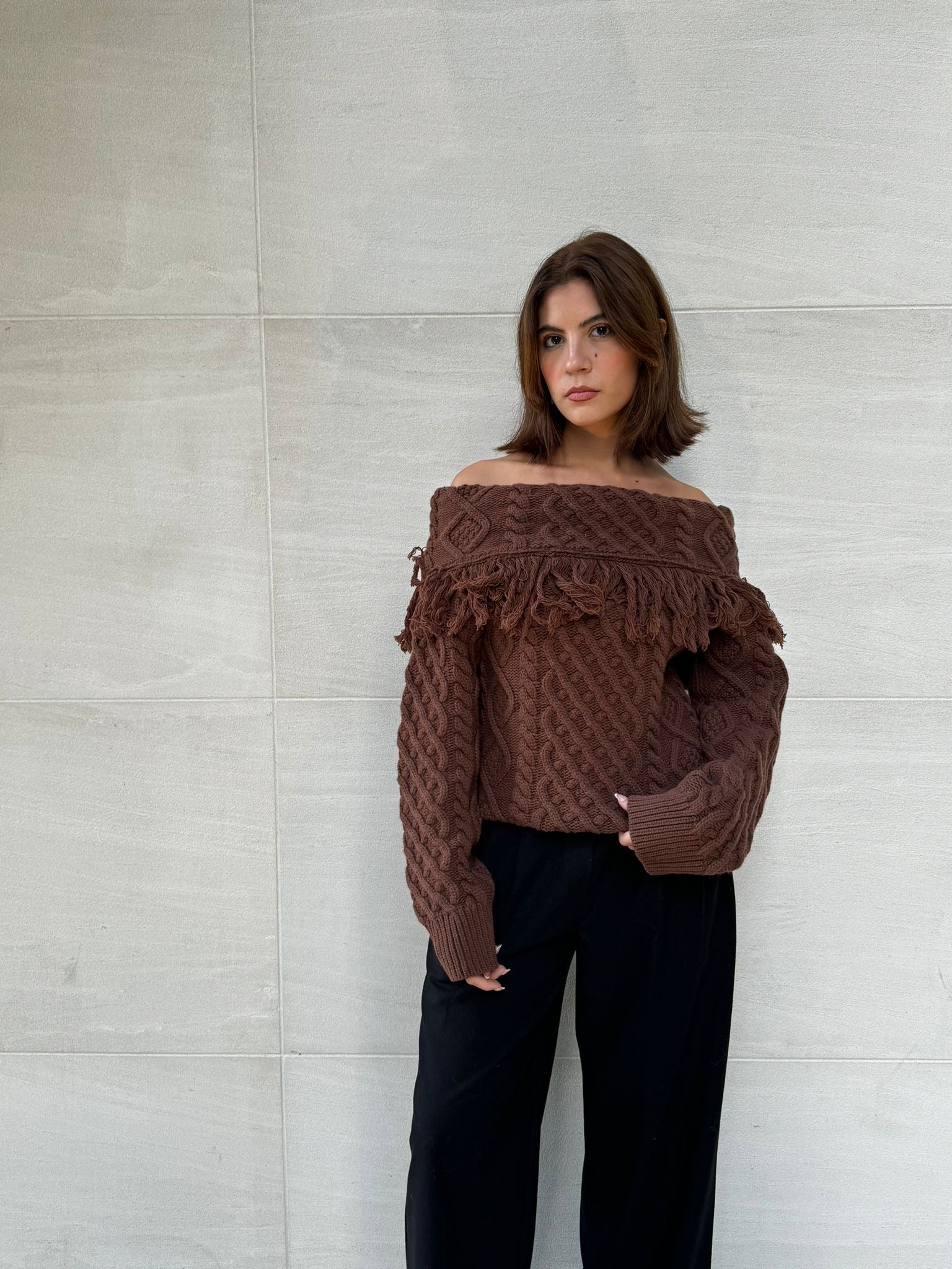 Baku Cable Scarf Wool Sweater