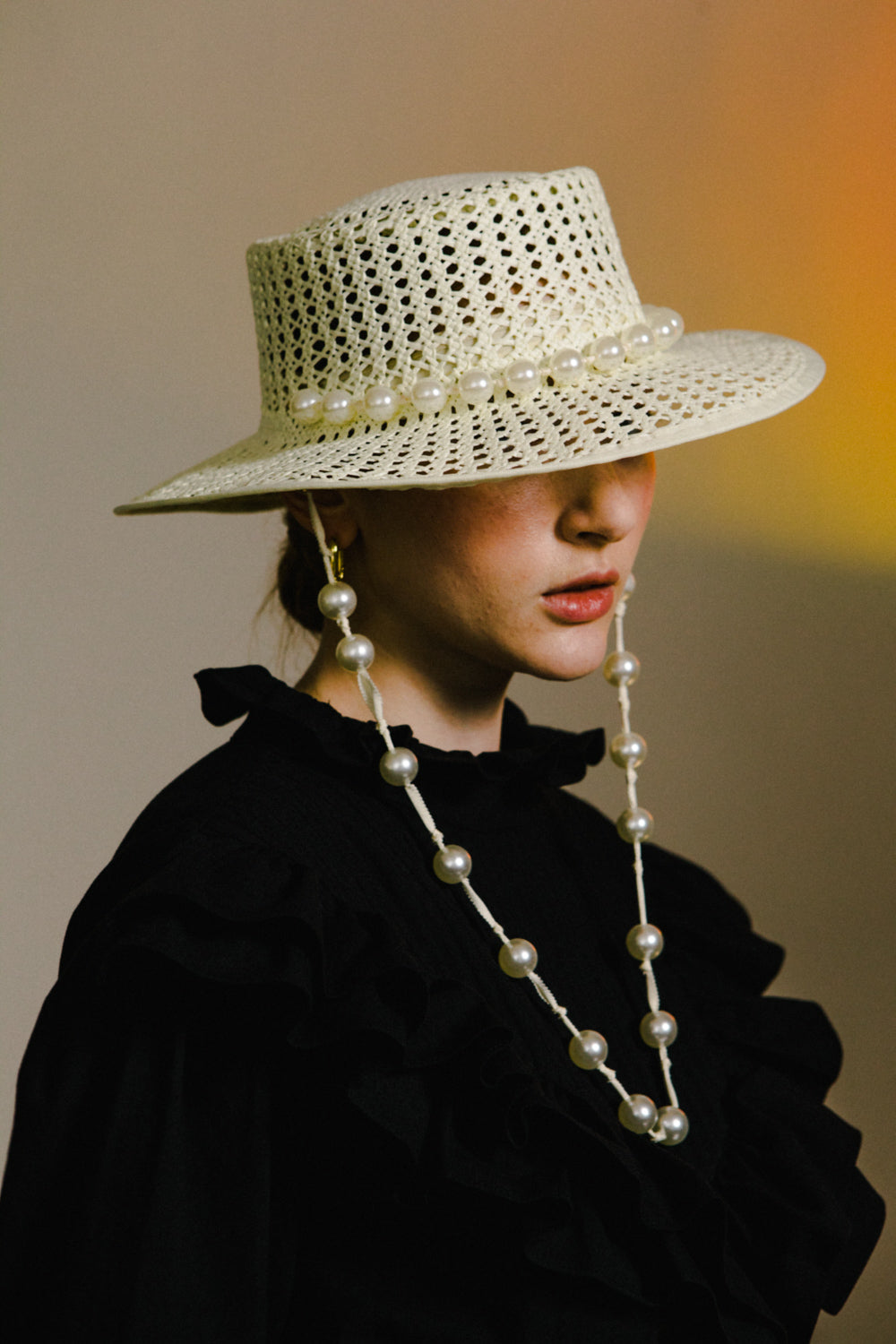 Proves Handmade Pearl Chain Straw Hat