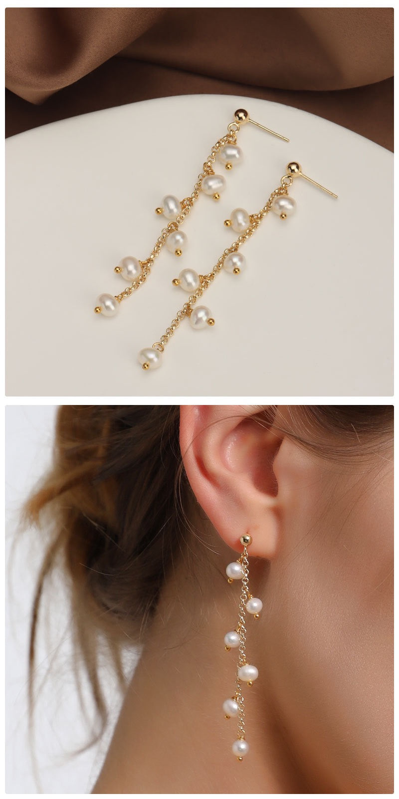 Drop Pearl Paired Dangle Earring
